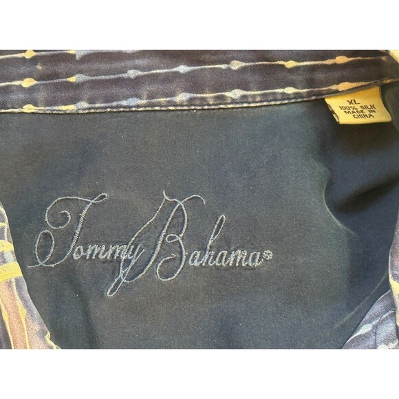 TOMMY BAMAHA Men's Short Sleeve Button Down Floral Silk Shirt Blue XL - Picture 5 of 6